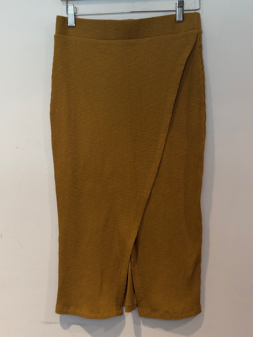 Sozy Women's Ribbed Wrap Midi Skirt in Mustard